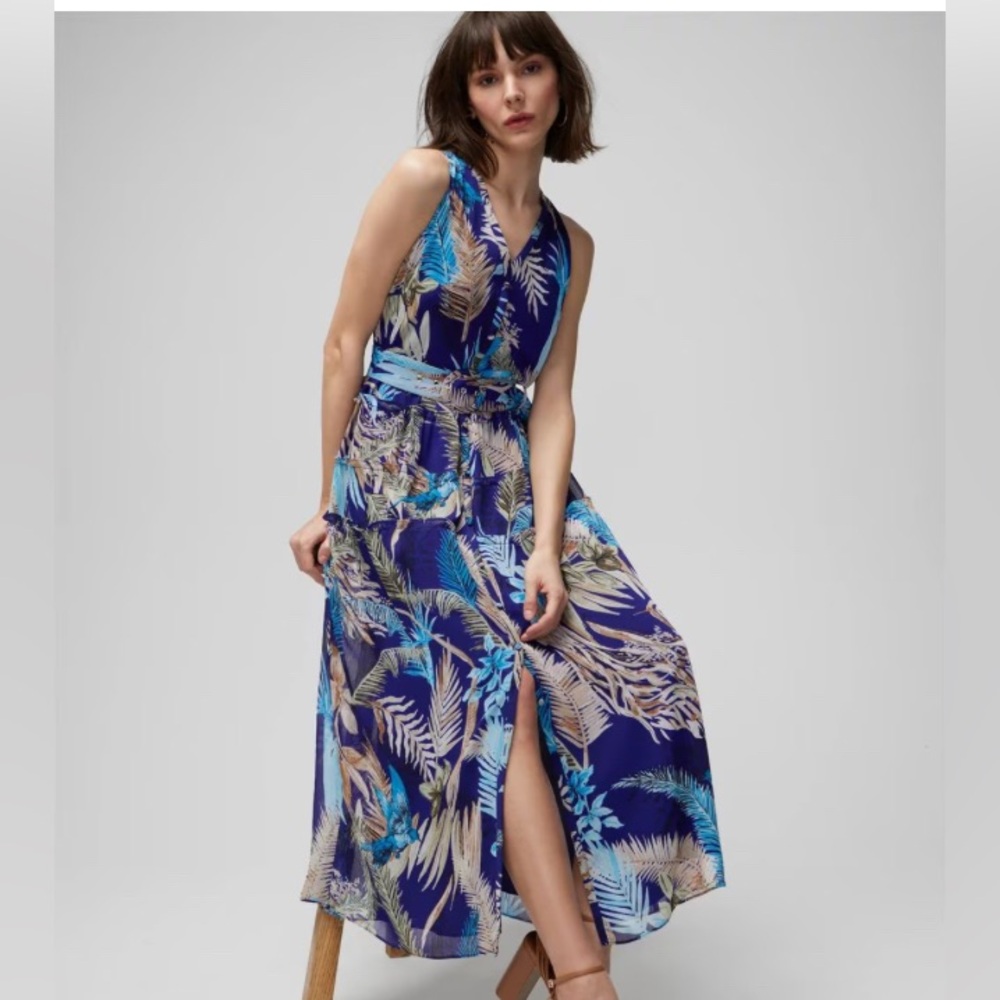 NWT White House Black Market Size 4  Tropical Print Midi Dress Belted